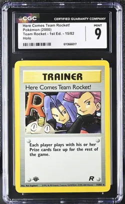 CGC 9 Here Comes Team Rocket! 1st Edition 71/82 Non Holo Rare Pokemon Card - Image 1