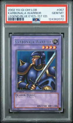 2002 YU-GI-OH! LOB-LEGEND OF BLUE EYES WHITE DRAGON KARBONALA WARRIOR PSA 10 - Image 1