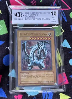 Yu-Gi-Oh! Legend Blue Eyes White Dragon 2002 Unlimited LOB-001 Beckett BCCG 10 - Image 1