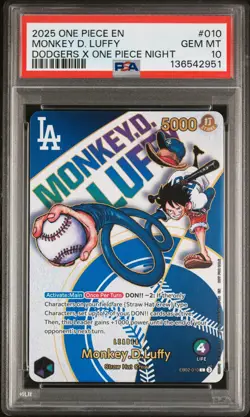 2025 ONE PIECE PROMOS DODGERS X ONE PIECE NIGHT #010 MONKEY D. LUFFY PSA 10 - Image 1