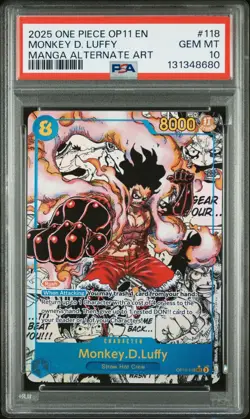 2025 ONE PIECE OP11-118 MONKEY D LUFFY MANGA ALT ART English PSA 10 GEM MINT - Image 1