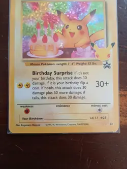 Pokemon Pikachu TCG Birthday Celebrations Holo Rare Card #24 Classic Collection - Image 2