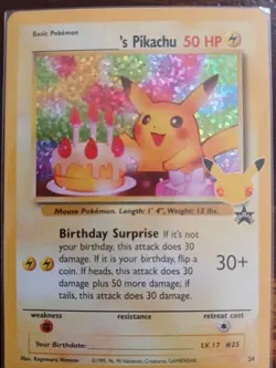 Pokemon Pikachu TCG Birthday Celebrations Holo Rare Card #24 Classic Collection - Image 3