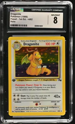 CGC 8 Dragonite 1999 Fossil 1st Edition 4/62 Holo Pokemon Card - Image 1