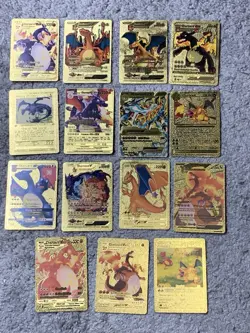 Set of 15 Charizard V, VMax, GX &More Gold Foil Fan Art Cards MP-LP - Image 1
