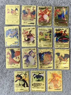 Set of 15 Charizard V, VMax, GX &More Gold Foil Fan Art Cards MP-LP - Image 1