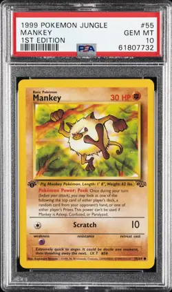 1999 POKEMON JUNGLE 1ST ED #55 MANKEY PSA 10 - Image 1