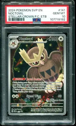 PSA 10 Noctowl Pokemon Center ETB Stellar Crown 2024 Pokemon Card #141 - Image 1