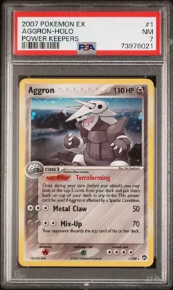2007 POKEMON EX POWER KEEPERS #1 AGGRON-HOLO PSA 7 NM - Image 1