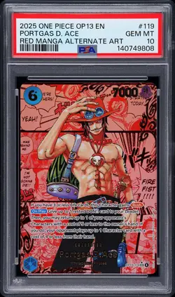 2025 ONE PIECE OP13 RED MANGA ALTERNATE ART #119 PORTGAS D. ACE PSA 10 - Image 1