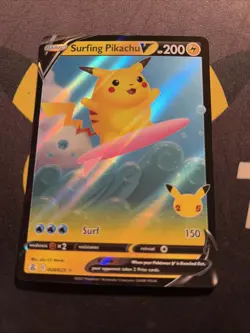 Surfing Pikachu V 008/025 Celebrations Full Art Holo Pokemon Card NM/M - Image 1