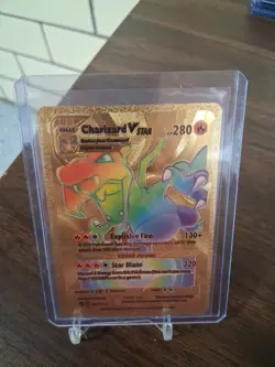 Rainbow Charizard Vstar Gold Foil Fan Art Textured Card - Image 1