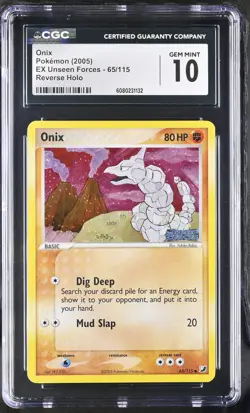 CGC 10 GEM MINT Onix EX Unseen Forces 65/115 Reverse Holo Stamped Pokemon Card - Image 1