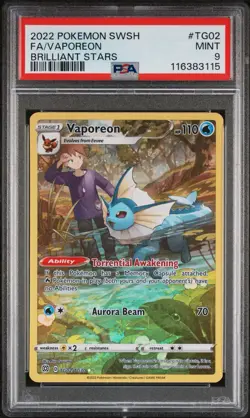 PSA 9 MINT Vaporeon TG02/TG30 Full Art Trainer Gallery Brilliant Stars Pokemon - Image 1