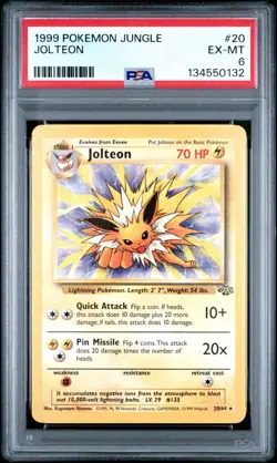 PSA 6 EX-Mint ~ Jolteon #20 ~ 1999 Pokemon Jungle ~ WOTC Base Set ~ Mint - Image 1