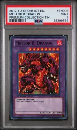 2012 Yu-Gi-Oh! Meteor B. Dragon PRC1-EN004 Super Rare PSA 9 1st Edition Black - Image 1