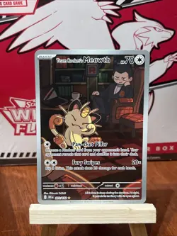 Pokemon TCG Destined Rivals Team Rockets Meowth Illustration Rare Card 203/182 - Image 1