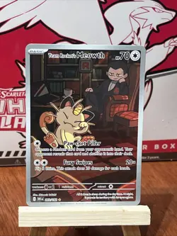 Pokemon TCG Destined Rivals Team Rockets Meowth Illustration Rare Card 203/182 - Image 2