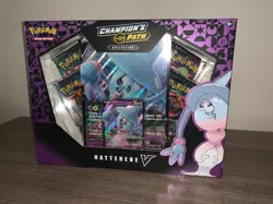 Pokemon Champion's Path Collection Hatterene V box 4 booster packs foil card - Image 1