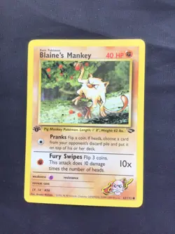 Pokemon Cards: Gym Challenge 1st Edition Common: Blaine's Mankey 63/132 - Image 1