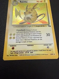 Raichu 14/62 Holo Rare Fossil Set Pokemon Card 1999 WOTC - Image 2