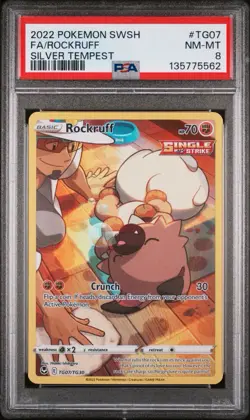 2022 POKEMON SWORD & SHIELD SILVER TEMPEST #TG07 FULL ART/ROCKRUFF PSA 8 - Image 1