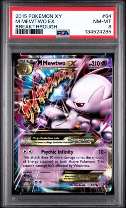 2015 Pokemon XY Breakthrough Mega Mewtwo EX 64/162 #64 PSA 8 - Image 1