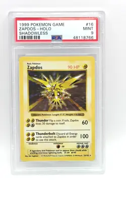 1999 POKEMON BASE SET SHADOWLESS #16 ZAPDOS-HOLO PSA 9 - Image 1
