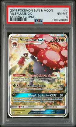 2019 Pokemon Sun & Moon Cosmic Eclipse Vileplume GX PSA 8 NM-MT #4 - Image 1