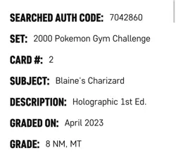 Pokemon Gym Challenge 1st Edition Holo Rare Blaine's Charizard SGC 8 - Image 3