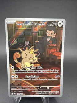 Pokemon TCG Destined Rivals Team Rocket's Meowth Illustration Rare 203/182 - Image 1