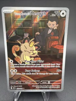 Pokemon TCG Destined Rivals Team Rocket's Meowth Illustration Rare 203/182 - Image 2