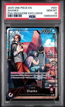 2025 ONE PIECE PROMOS PSA MAGAZINE EXCLUSIVE #001 SHANKS PSA 10 - Image 1