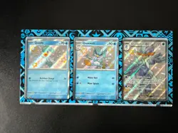 Pokemon Paldean Fates Quaxly, Quaxwell, Quaquaval Ex Cards With Display Case - Image 1