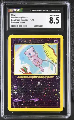 CGC 8.5 Mew 2001 Southern Islands 1/18 Reverse Holo SWIRL Pokemon Card - Image 1