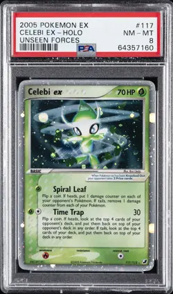 2005 POKEMON EX UNSEEN FORCES #117 CELEBI EX-HOLO PSA 8 - Image 1