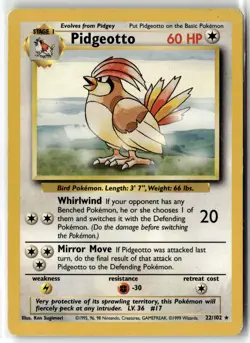 Pidgeotto ⭐ 22/102 Rare Base Set 1999 Pokemon LP - Image 1