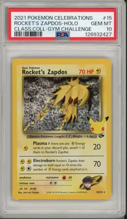 2021 Pokemon Celebrations Rockets Zapdos Holo #15 PSA 10 - Image 1