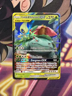 Celebi & Venusaur GX - 1/181 - Pokemon Team Up Sun & Moon Rare Card Pokemon MP - Image 1