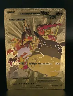 Pokemon Charizard Pikachu VMAX Tag Team Gold Foil Fan Art Collector Card TCG - Image 1