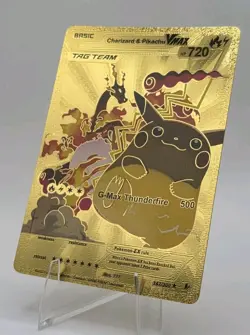 Pokemon Charizard Pikachu VMAX Tag Team Gold Foil Fan Art Collector Card TCG - Image 3