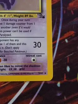 Pokemon TCG Gengar Fossil Holo Card 5/62 Unlimited Rare 1999 LP WOTC - Image 5