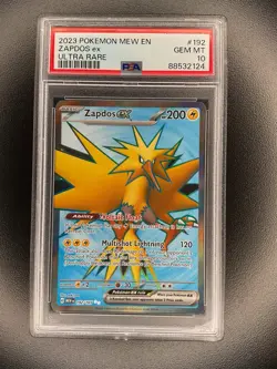 2023 Pokemon Mew EN Zapdos ex Ultra Rare #192 PSA 10 - Image 1
