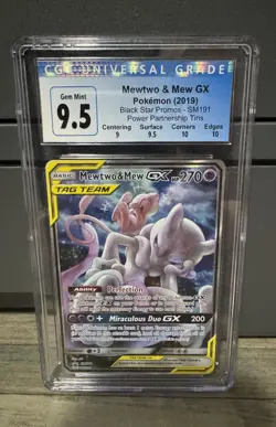 Pokemon CGC 9.5 Blue Label Gem Mint Mewtwo & Mew GX Black Star Promo SM191 - Image 1