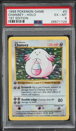 PSA 6 Pokemon 1st Edition Chansey Shadowless Base Set Mint 3/102 Holo 1999 - Image 1