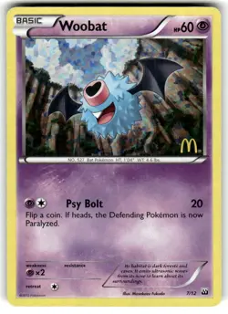 Woobat 7/12 - 2012 McDonald’s Black Star Promo Holo Pokemon Card crease - Image 1