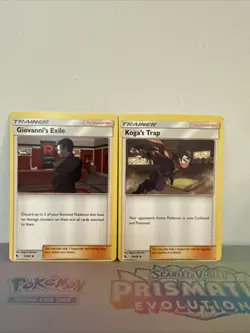 Giovanni's Exile 57/68 Kogas Trap 59/68Pokemon Card Error Misprint Hidden Fates - Image 1