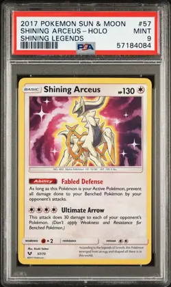 2017 POKEMON SUN & MOON SHINING LEGENDS #57 SHINING ARCEUS-HOLO PSA 9 - Image 1