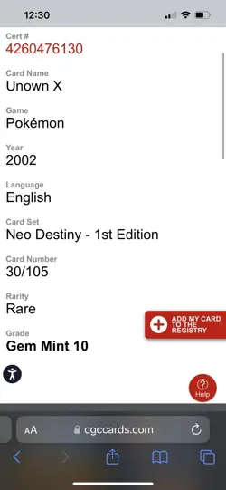 Pokemon 2002 Unown X 1st Edition Neo Destiny 30/105 CGC 10 GEM MINT - Image 3