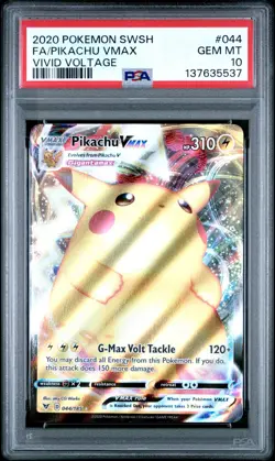 2020 POKEMON SWORD & SHIELD VIVID VOLTAGE #044 FULL ART/PIKACHU VMAX PSA 10 - Image 1
